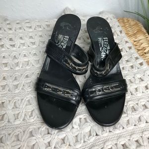 Salvatore Ferragamo Black Leather Kitten Heels